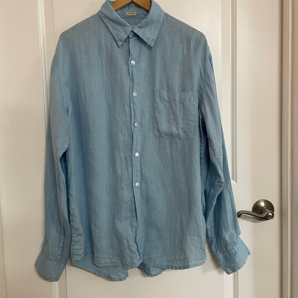 By The Sea Bali Luxury Linen Resort Wear Mens Large Blue Long Sleeve